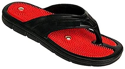 Image of Acupressure Massage and Magnetic Slippers for Blood Circulation, Foot Massager,Accu Paduka, Plantar Fasciitis Relief, Red and Black, For Men and Women (8)