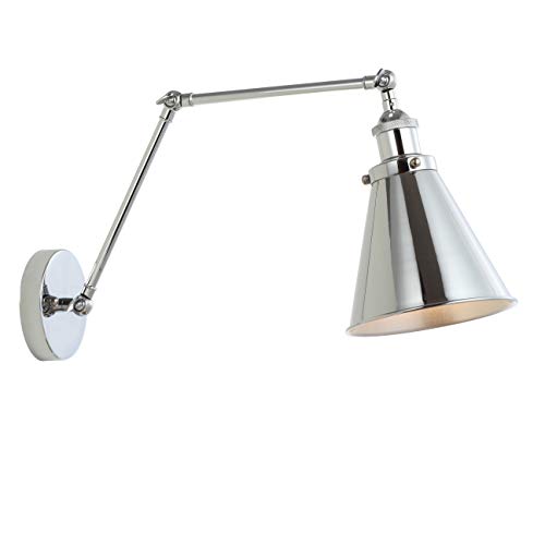 JONATHAN Y 7" Chrome Classic Industrial Metal Adjustable Arm LED Wall Sconce for Bedside Reading, Farmhouse Swing Arm Wall Lamp with Metal Shade, Hardwired JYL7460A