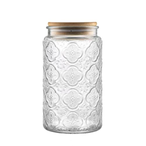 Image of ANSQU Vintage Glass Storage Jar, 34 FL OZ Airtight Coffee Canister | Glass Food Storage Container with Lid, Kitchen Canister for Coffee, Tea, Sugar, Candy, Decorative Mason Jar