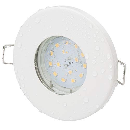 Einbaustrahler IP65 Optik: Weiss-Matt für Bad | Dusche | Sauna | inkl. GU10 5Watt LED Leuchtmittel 2700Kelvin (warmweiss) 450Lumen (Leuchtmittel austauschbar) | Einbauleuchten weiß lackiert rostfrei