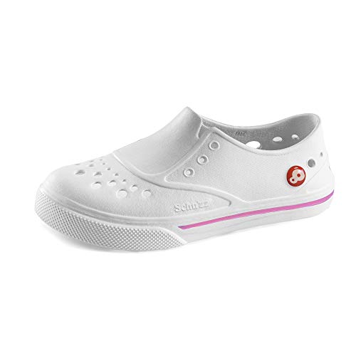 Schu’ZZ - Sneaker’ZZ- Basket pour Femme - Légère, Confortable, Tendance - pour Le Travail (Infirmières, Aides-soignantes, …) ou Les Loisirs - Blanc et Rose, 39 UE