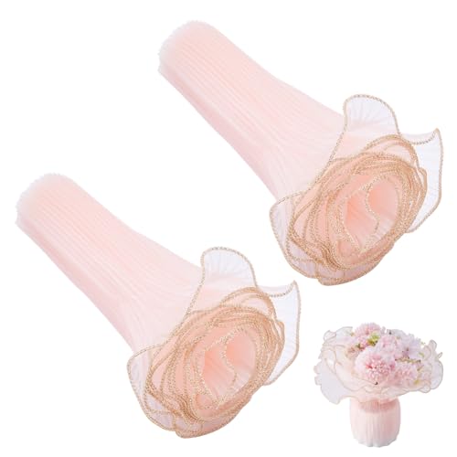 GORGECRAFT 9 Yards Pink Organza Floral Wrapping Mesh Paper 2Pcs 27-30cm Wide Wrinkled Wavy Net Mesh Yarn Fresh Flower Bouquet Gifts Packing Wrappers Paper for Wedding Valentine's Day Home DIY Decor