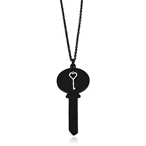 Tioneer Black Stainless Steel Key to My Heart Oval Head Key Charm Pendant Necklace