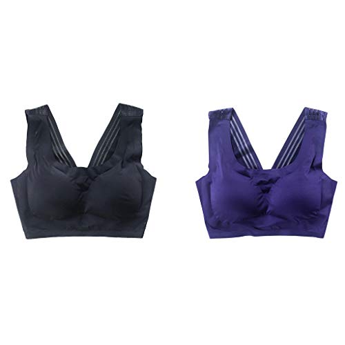 Weimingshop 2pcs Sports Bra Stretch Plein-Figure Dentelle sans Soudure Soutien-Gorge sans Soudure Confortable Soutien-Gorge de Yoga avec Coussinets Amovibles Plus Taille Sleep Bras pour Femmes Cover