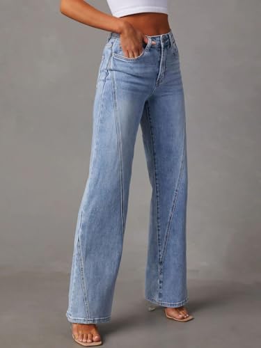 Women's Wide Leg Jeans High Waisted Stretchy Denim Pants 2025 Casual Loose Baggy Long Seamed Trousers with Pockets2