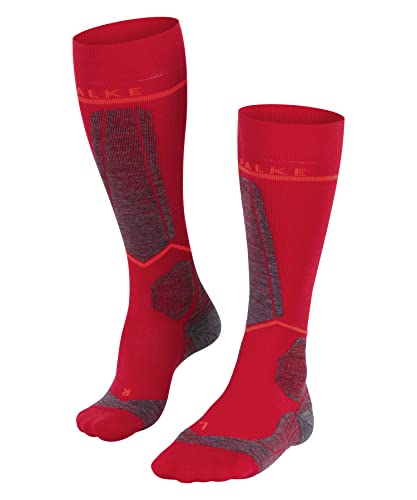 FALKE Women's SK Energizing Wool Compression Ski Socks, Knee High, Medium Padding, Breathable Quick Dry, Merino Wool, Red (Rose 8564) - Calf Size W1, 8-10.5, 1 Pair
