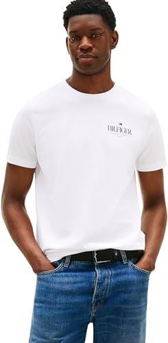 Tommy Hilfiger Camiseta de Manga Corta Hombre Stack tee Regular Fit, Blanco (White), M
