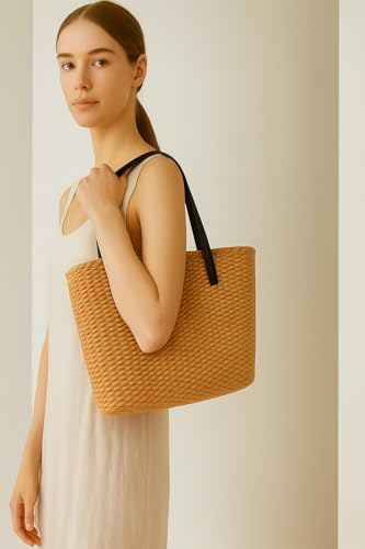 YXILEE Straw Bags For Women | M Size Travel Straw Totes Bag Woven Summer Handmade Shoulder Bag Handbag3
