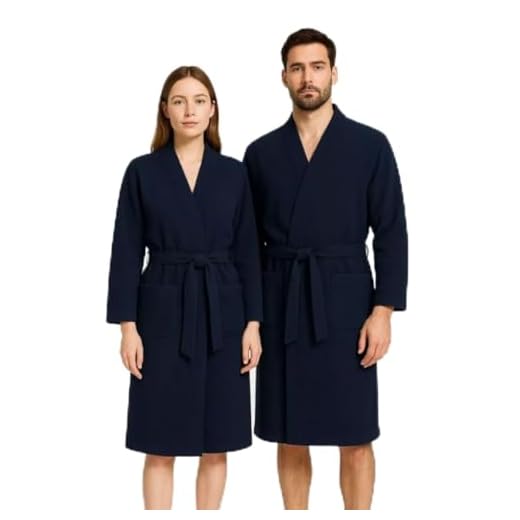 Roupão de Banho Atoalhado Unissex Adulto – Manga Longa,Cores, Macio e Confortável para Homem e Mulher (BR, Alfa, Único, Regular, Regular, Azul Marinho)