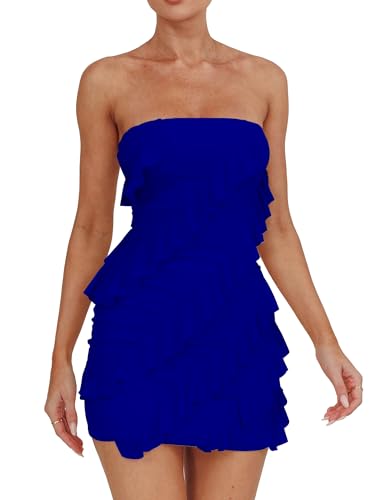 stunning tube top dress bodycon ruffle sleeveless party - royal blue