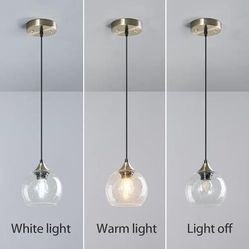 Image of Clear Glass Pendant Lights Kitchen Island Lighting Globe Pendant Light Fixtures Modern Pendant Lighting for Kitchen Island Bedroom Living Dining Room Light Fixture(5.9in, 2-Pack)