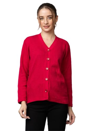 Image of Wear lusso Women's Woolen V-Neck Buttoned Full Sleeve Cardigan Self Design Soft Wool Fabric Winter Wear Pure Wool Sweater with Pockets Stylish Outdoor and Office Wear Girls