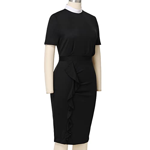 BLESSUME Catholic Church Black Women Clergy Mass Dress Stand Collar Sheath Dress3