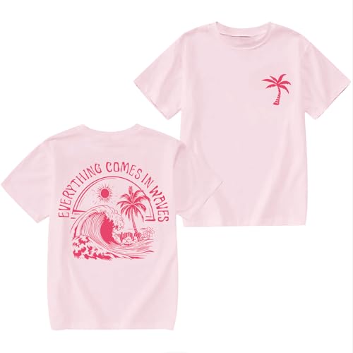 QISSYILY Girls Palm Tree Graphic Tees Beach Hawaiian Cotton T Shirts Tropical Ocean Vibes Outfits Cute Preppy Vacation Tops(Pink 150)