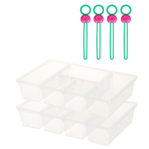 Sherfire 冷蔵庫用ベジトレイ 2個セット ? 非密閉フタで果物や野菜をより適切に保存 ? 5つの仕切り付き透明コンテナ + シリコンストレージタイ4本付き