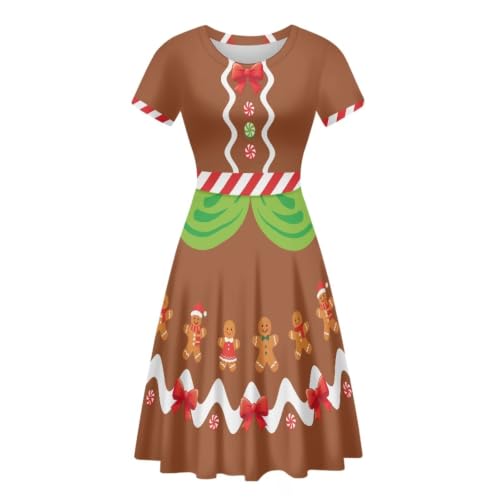 Image of POLERO Women Puffy Swing Elegant Party Midi Dresses Short Sleeve Round Neck A-Line Dress
