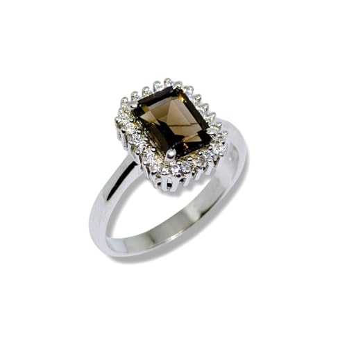 Bague quartz fumé argent anti-ternissement anneau robuste femme halo