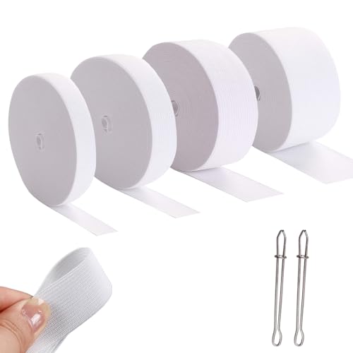 4 Rolls White high Elastic for Sewing Elastic Bands, Thickness 1mm Width 0.6inch, 1inch, 1.4inch, 2inch...