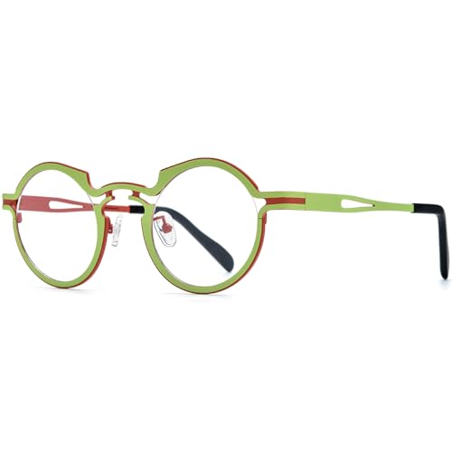 Image of FONEX Colorful Pure Titanium Glasses Frame Women Retro Round Eyeglasses