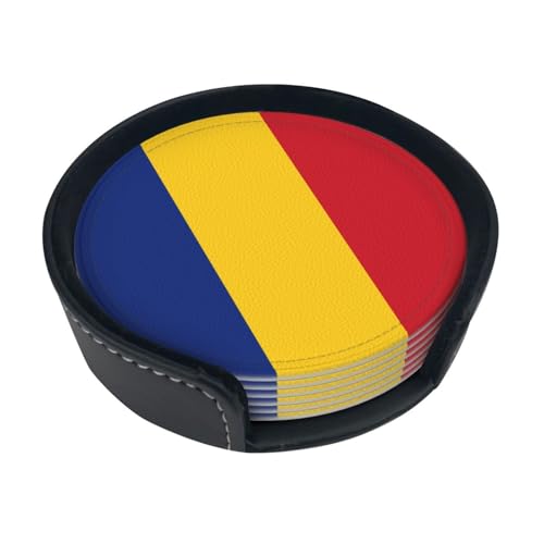 Dessous de Verre imprimé Drapeau de Roumanie (Lot de 6) • Dessous de Verre Ronds pour café, bière, vin • Décoration pour la Maison, la Cuisine ou Le Bureau