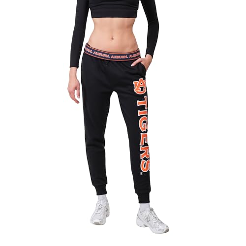 Ultra Game NCAA Official Women's Jogger Pants Active Fleece Sweatpants, Auburn University, Black, Medium