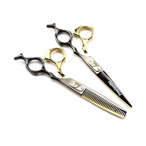 Tijeras de entresacar Profesionales clásicas para peluquería, Juego de cortadora de Cabello Negra y Dorada de 6.0 Pulgadas, Hermosas a la Vista y fáciles de Usar, Especial para barberos