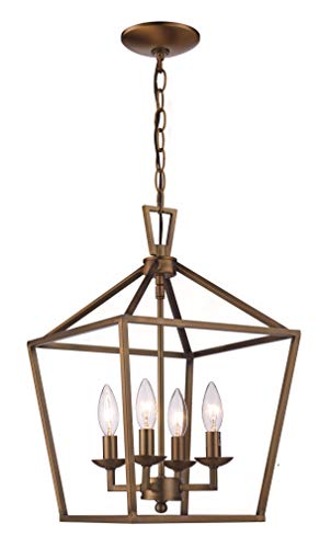 Ciata 4 Light Candelabra Shape, Incandescent Bulb Type, Indoor Pendant with Open cage Style Shade. (Antique Gold)