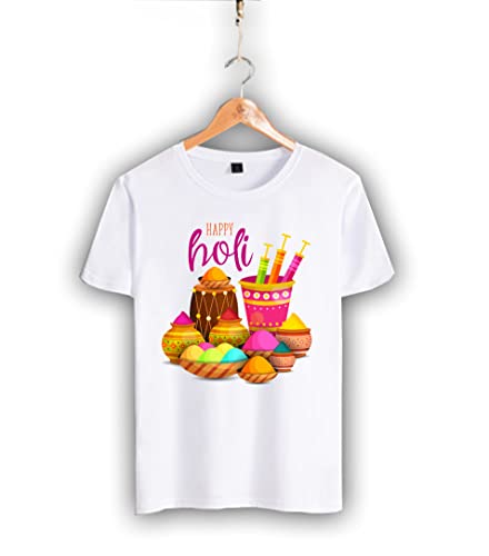 Image of Decor Production Men's /Women's Regular Fit -Colourful - Holi Tshirt Shirt for Men /Women Printed Round Neck Tshirt || Mens /Womens Tshirts Polycotton Half Sleeve