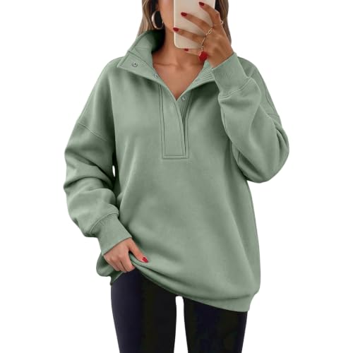 Oversized Sweatshirt for Women Fleece Mock Neck Button Comfy Pullover - image 3