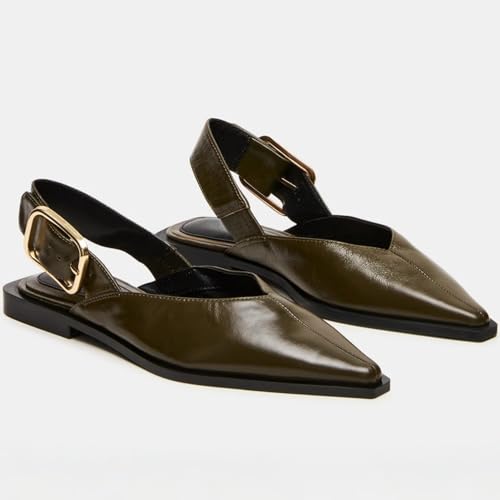 Image of Slingback Flat Shoes for Women Pointed Closed Toe Flat Mule Sandals Casual Comfortable Office Dressy Shoes