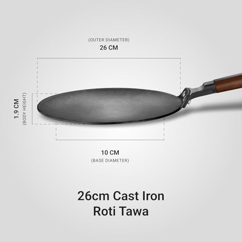 Image of Stahl Blacksmith Signature 26 cm Cast Iron Roti Tawa | for Fluffier Rotis, Crispier Parathas & Golden Chillas | Induction & Gas Stove Compatible | Acacia Wood Handle