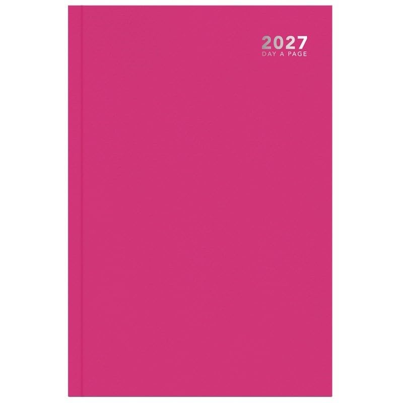 2027 A5 Day a Page Diary – Hardback Casebound Daily Planner with Ribbon Marker – UK Holidays & Notable Dates – Full Year Organiser for Home, Office, Work & Business – A5 210 x 150mm (Pink 2027)