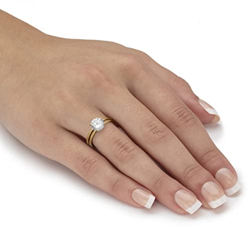 PalmBeach Yellow Gold Ion-Plated Stainless Steel Round Cubic Zirconia Solitaire Bridal Ring Set Sizes 6-10 Size 93