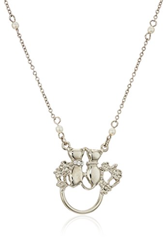 1928 Jewelry Womens Silver-Tone Simulated Pearl Chain Double Cats Eyeglass/Badge Holder Necklace Pendant Enhancer, 28