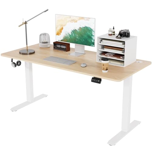 TRIUMPHKEY 140x60cm Scrivania Regolabile in Altezza,Elettrica Scrivania Ufficio con Funzione di Memoria,Standing Desk,Tavolo da Computer,Postazione di Lavoro 71-119 cm（Beige）