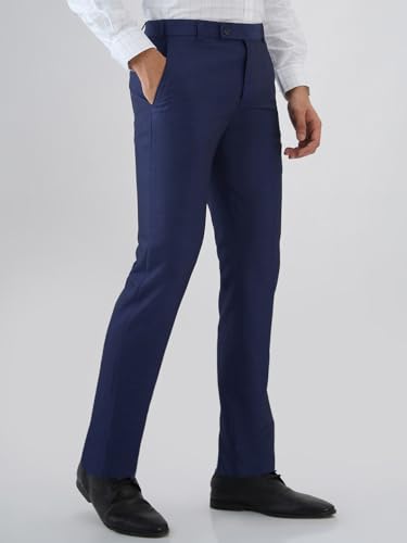 Image of Raymond Men Slim Fit Structure Pattern Poly Viscose Blend Flat Front Formal Trouser