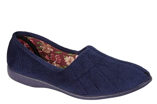 Sleepers Womens Audrey III Roll Top Slippers with Rubber Sole Navy Blue 6 UK