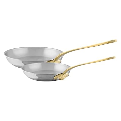 Mauviel M'Cook B 5-Ply Polished Stainless Steel 2-Piece Frying Pan Set With Brass Handles, Made In France Cover