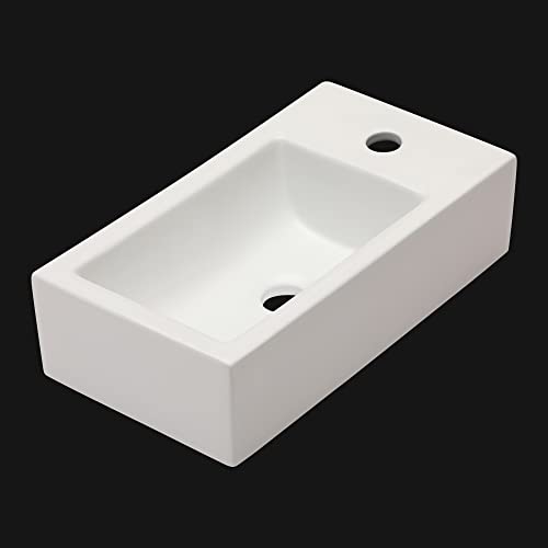 Wall Mounted Vessel Sink - Donsdey 18"X10" Floating Bathroom Sink Wall Mounted White Ceramic Porcelain Corner Vanity Sink Bowl Right Hand Basin #TOP2