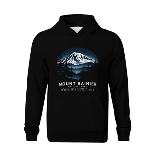 Kids Night Sky Mount Rainier National Park with GPS Location Boys Girls Lightweight Kangaroo Pocket Fleece Hoodies2