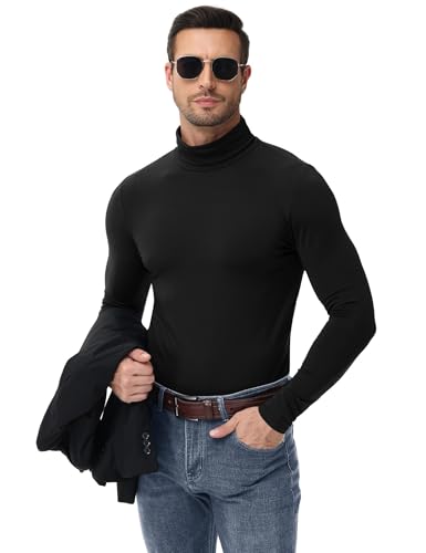 Poriff Mens Turtleneck Sweater Long Sleeve Casual Fleece Lined Basic Thermal Pullover Tops4