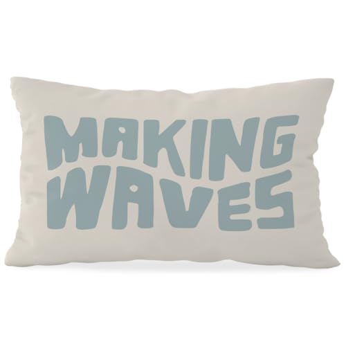 Wheatwin Blue Coastal Throw Pillow Cover 12x20, Blue Dorm Decor,