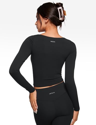 Womens V-Neck Long Sleeve Workout Crop Tops Slim Fit Padded Athletic Shirts Casual Yoga Gym Tops2