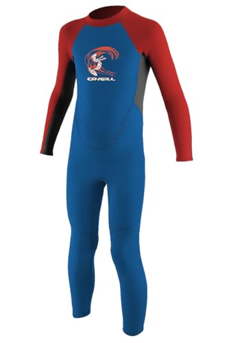 O'Neill Toddler Reactor-2 2mm Back Zip Full Wetsuit, Lightweight Warmth and Flexibility for All Activities, Ocean/Graphite/Red, 4