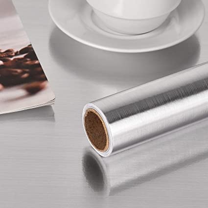 Image of WALLMATE Stainless Look Vinyl Contact Paper Peel and Stick Wallpaper for Kitchen Backsplash Self Adhesive Wallpaper Dishwasher Fridge Appliances (24 x 80 inches)