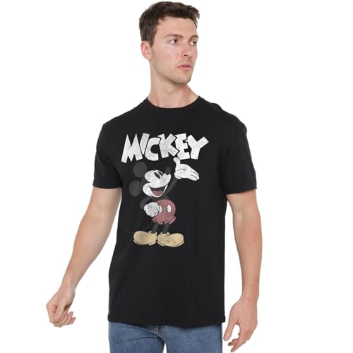 Cotton Soul Disney Mickey & Friends Mickey Washout Unisex T Shirt, Black, XX-Large