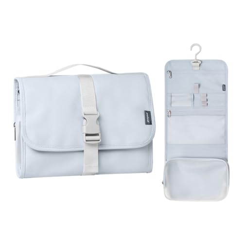 pack all Hanging Travel Toiletry Bag, Foldable Cosmetic Bag with Multiple Compartments, Water-Resistant Makeup Bag for Toiletries, Accessories (Light Blue)