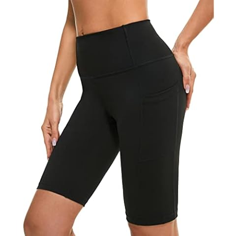 Flatik Women's Sports Shorts, Fitness Shorts, Opaque Sports Training, Gym, Yoga Shorts with Pockets, black, L Cover