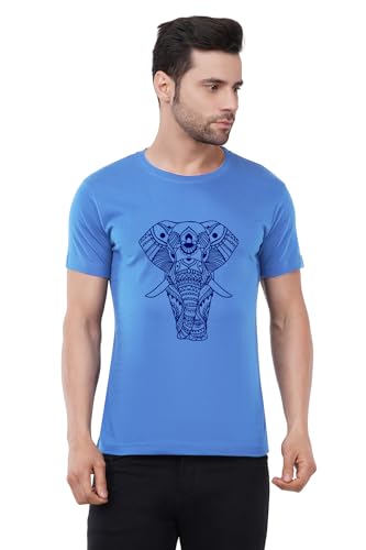 Image of Caseria Men's Cotton Printed T-Shirt -Designer Elephant | 100% Cotton | Half Sleeves | Regular Fit | Printed | Round Neck | Graphic T Shirt
