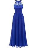 Wedtrend Halter Floral Lace Long Chiffon Wedding Bridesmaid Dress Cocktail Party Gown WT0201RoyalBlueL